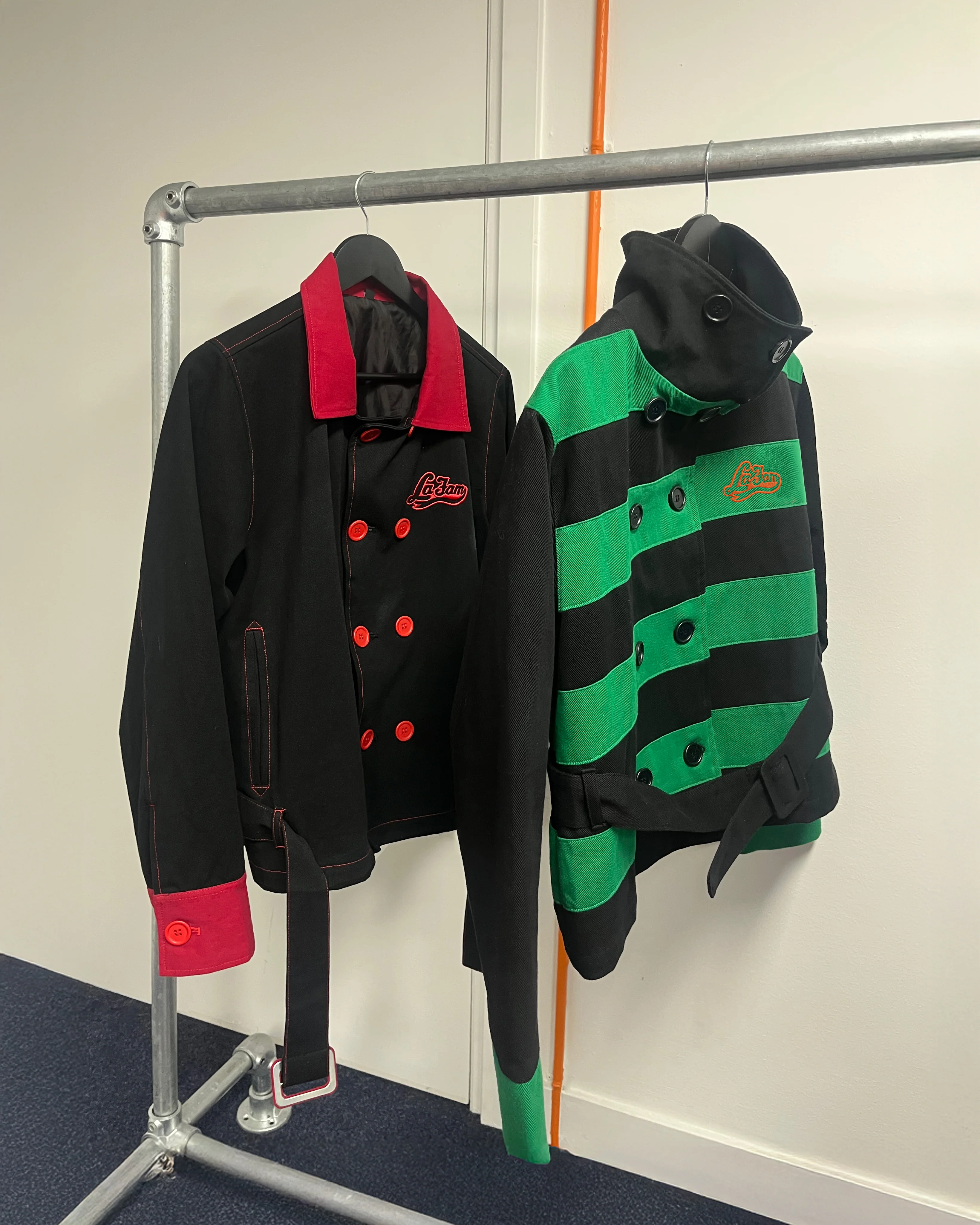 Belted striped jacket green/navy - Image 4