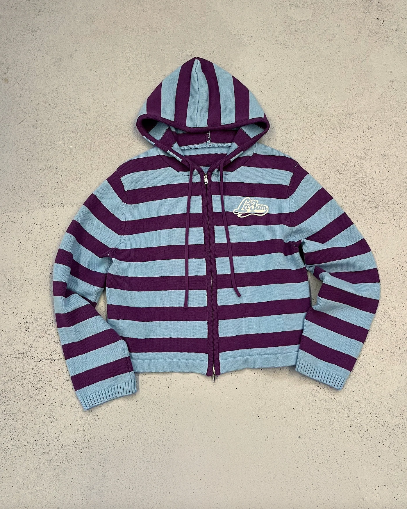 knit striped hoodie baby blue/purple - Image 4