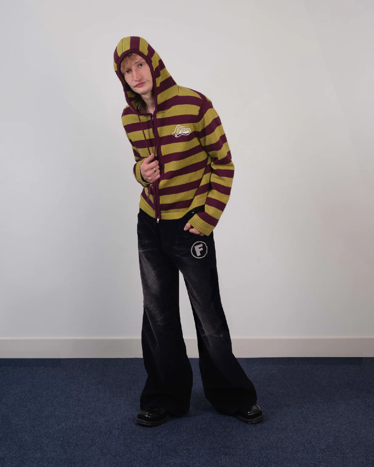 knit striped hoodie green/burgundy - Image 3