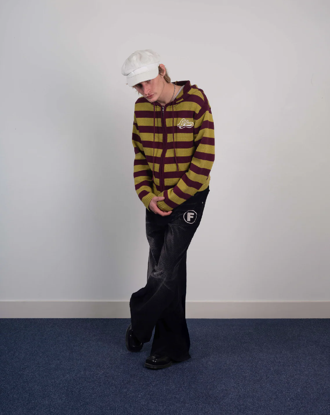 knit striped hoodie green/burgundy - Image 4
