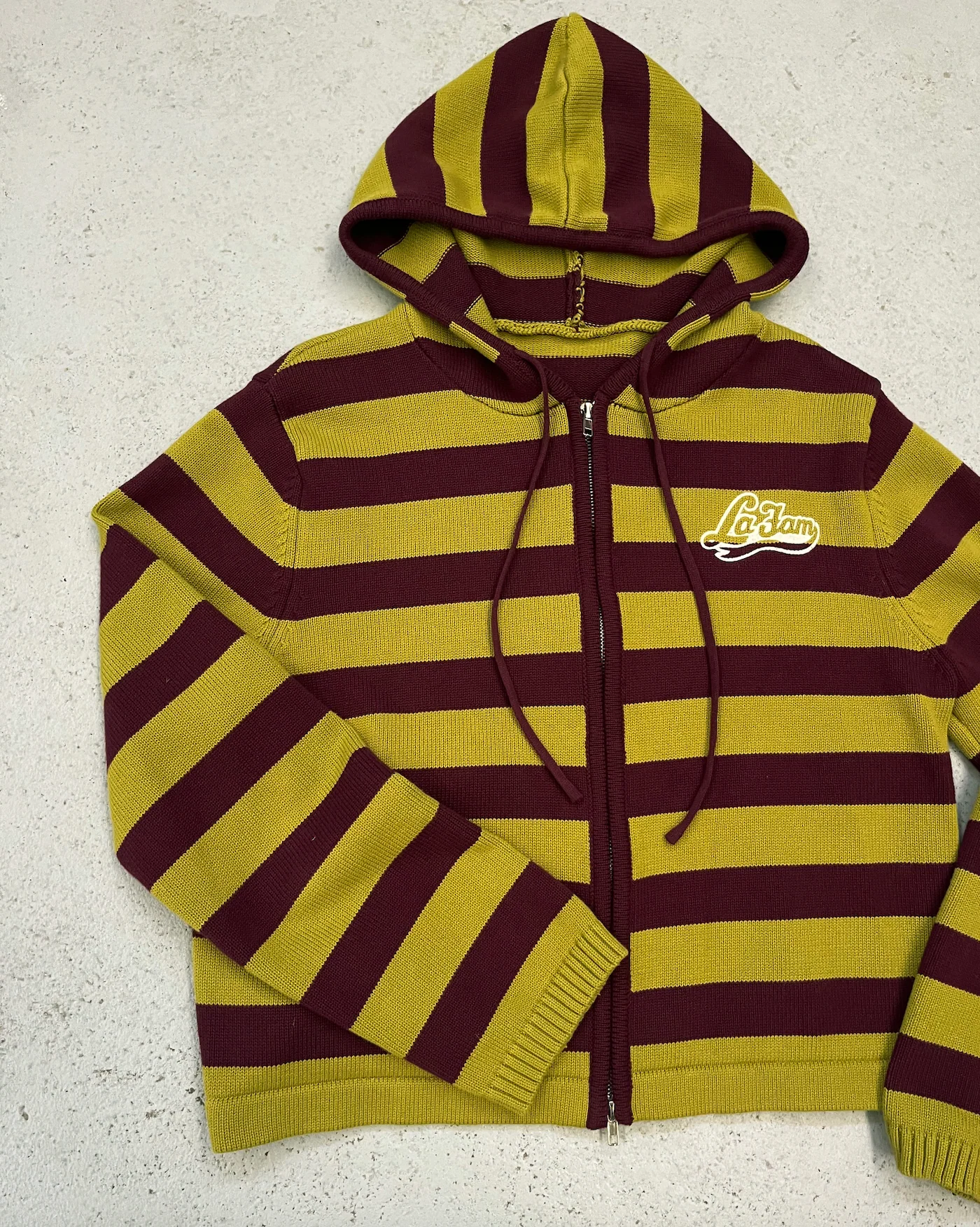 knit striped hoodie green/burgundy - Image 5