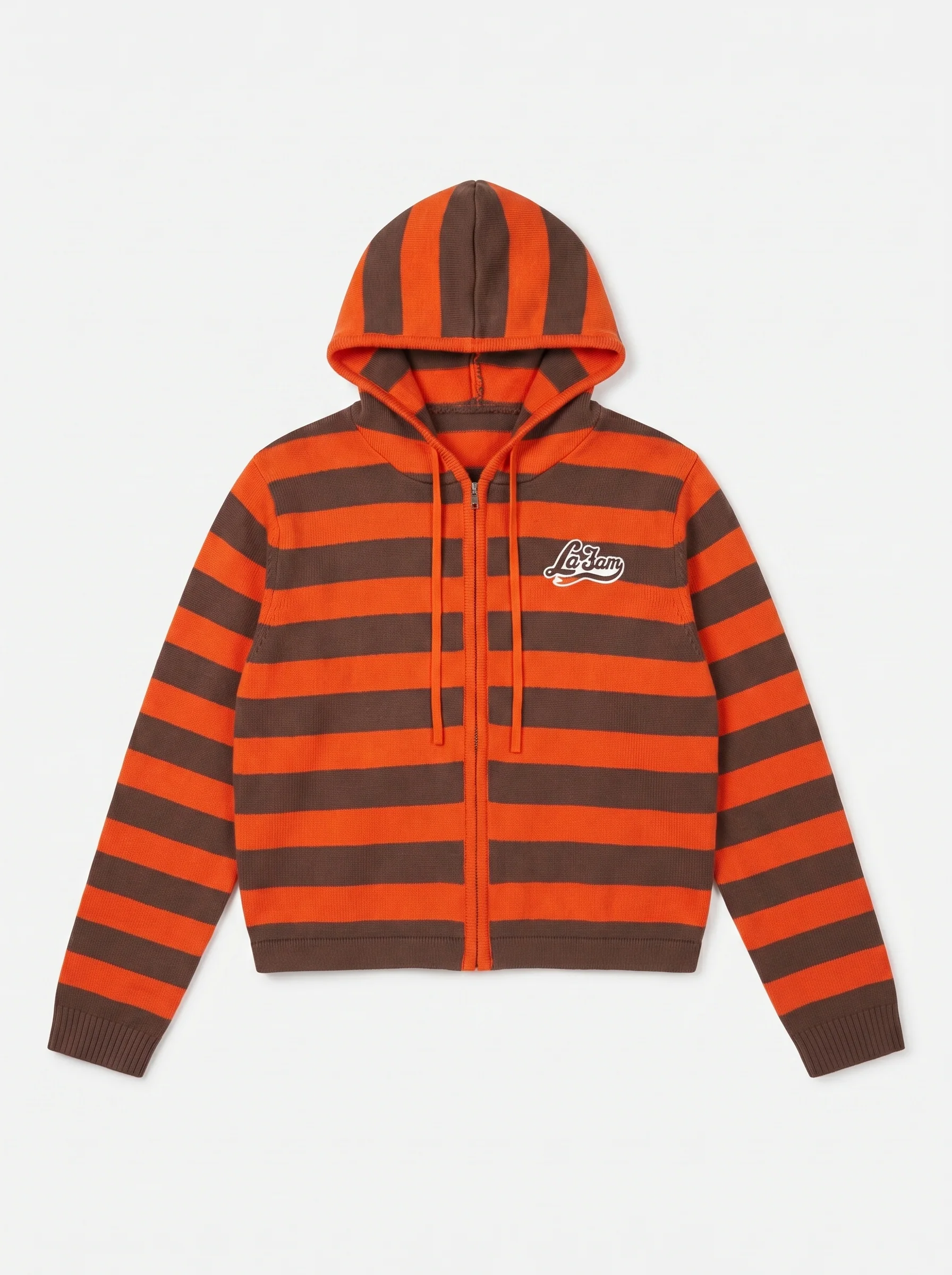 Knit striped hoodie orange /grey - Image 4