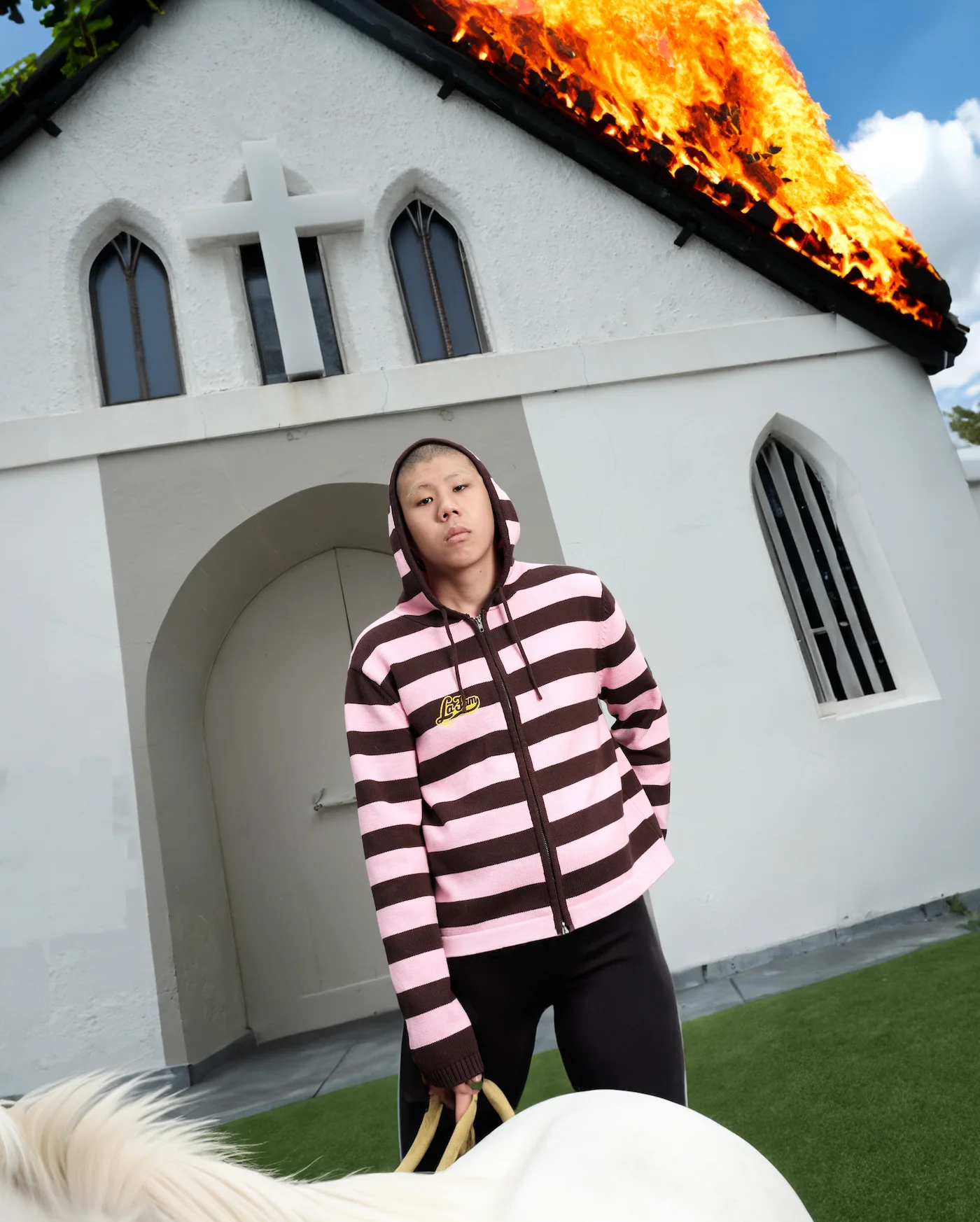 Knit striped hoodie pink - Image 3
