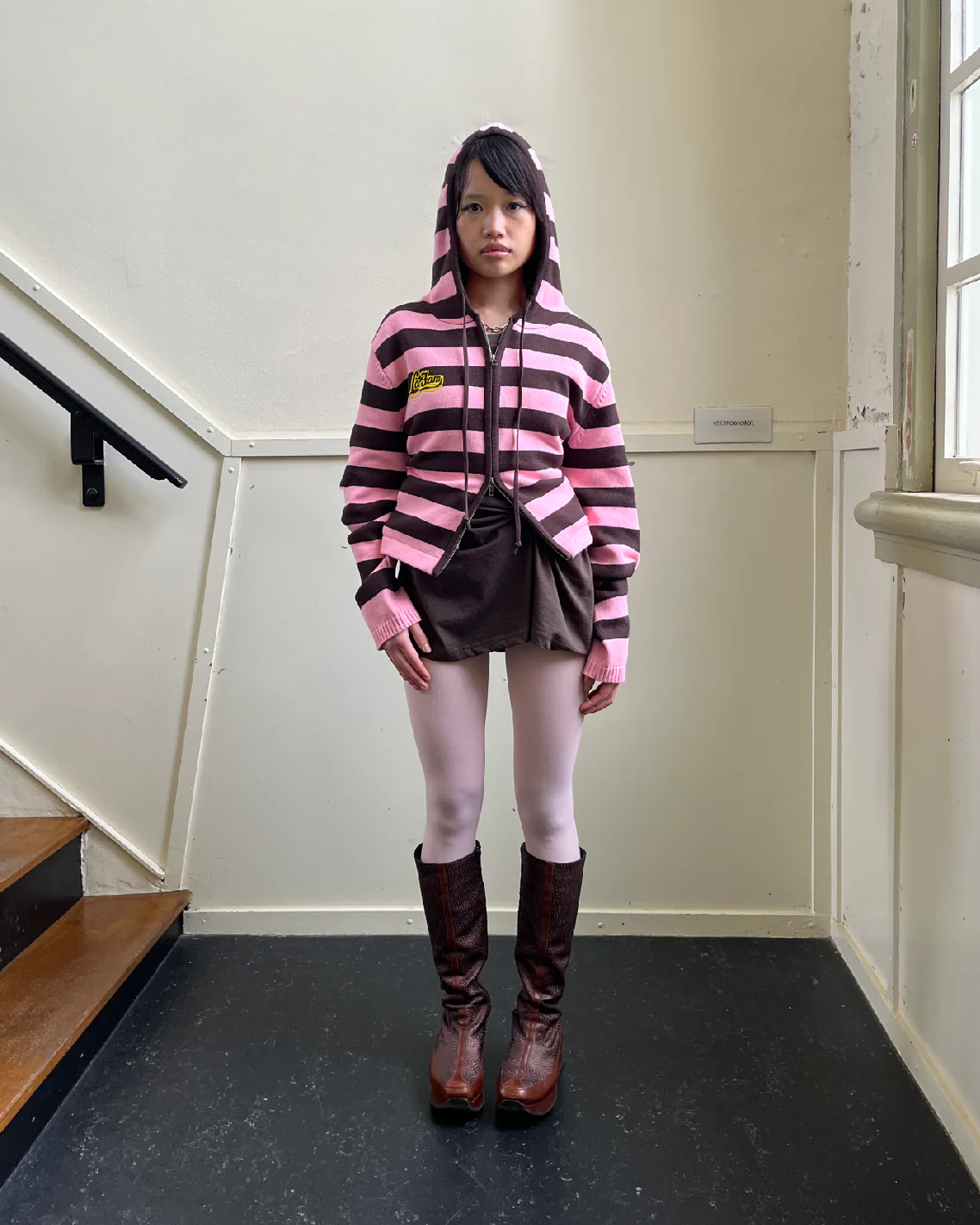 Knit striped hoodie pink - Image 8