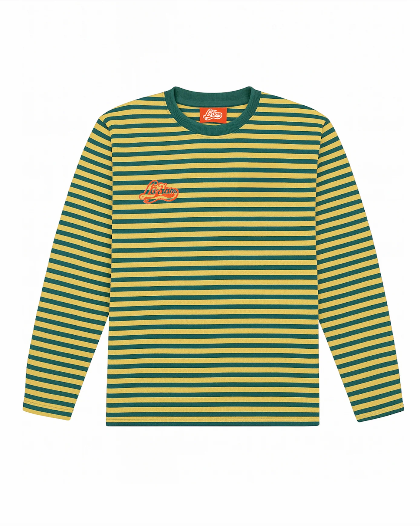 striped college logo longsleeve green/yellow - Image 3