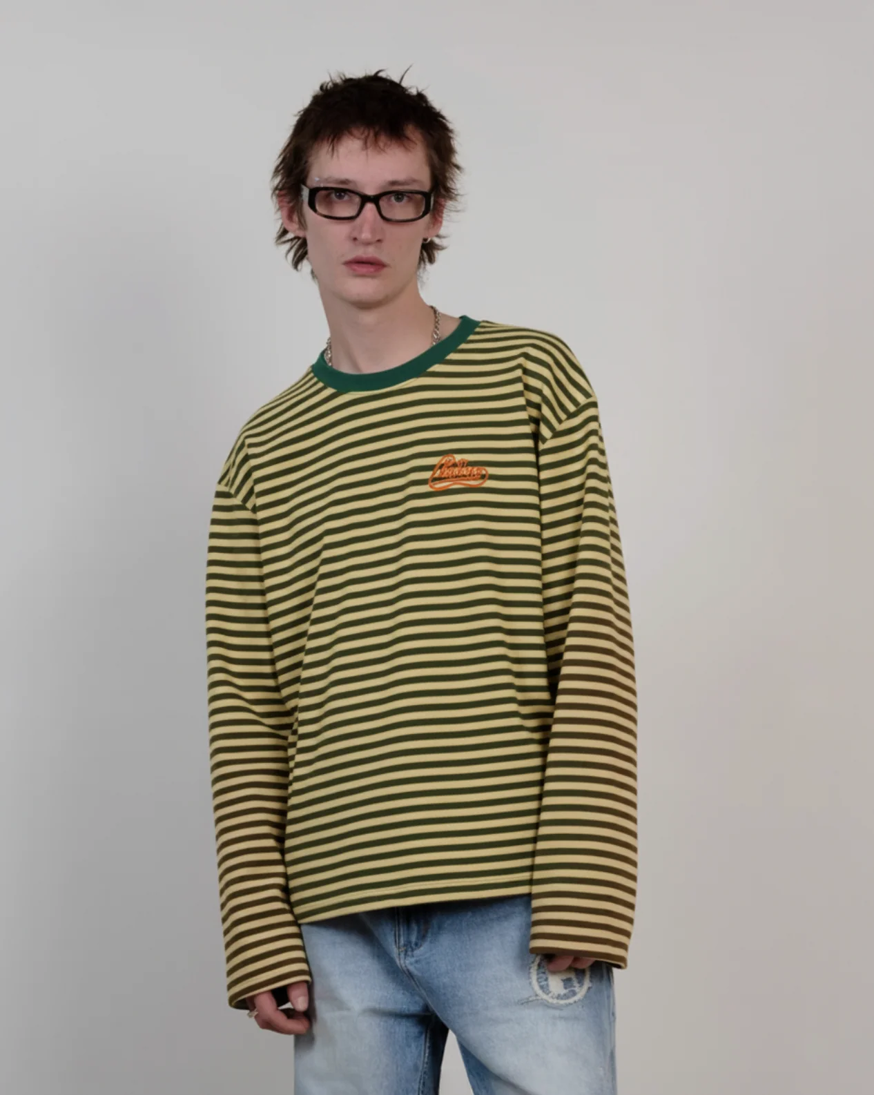 striped college logo longsleeve green/yellow - Image 4