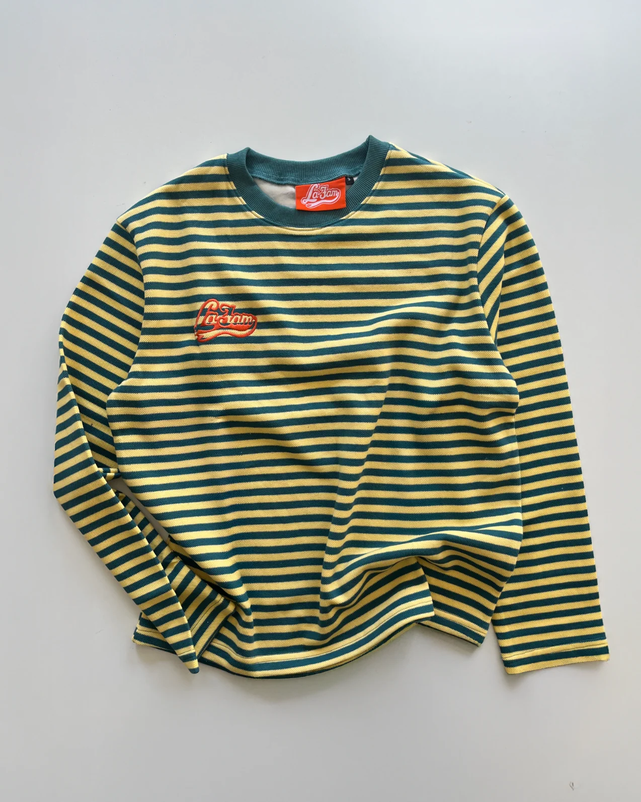 striped college logo longsleeve green/yellow - Image 5