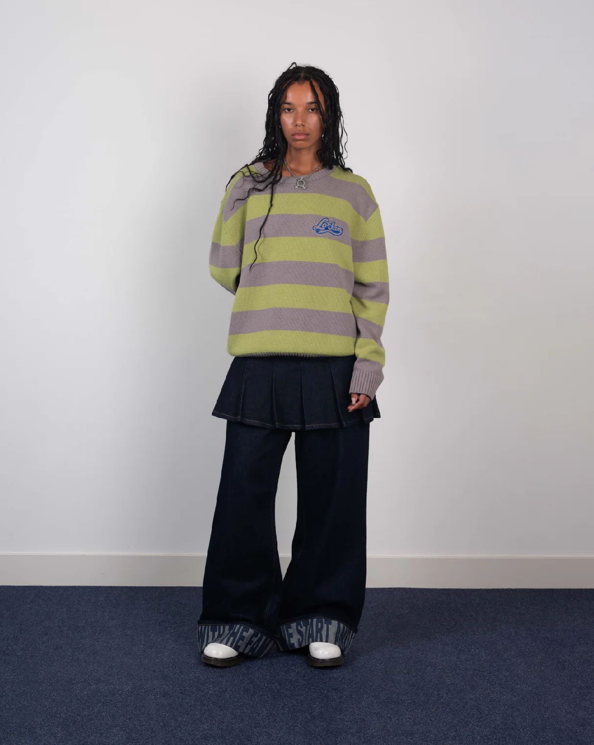striped knit sweater green/grey - Image 4